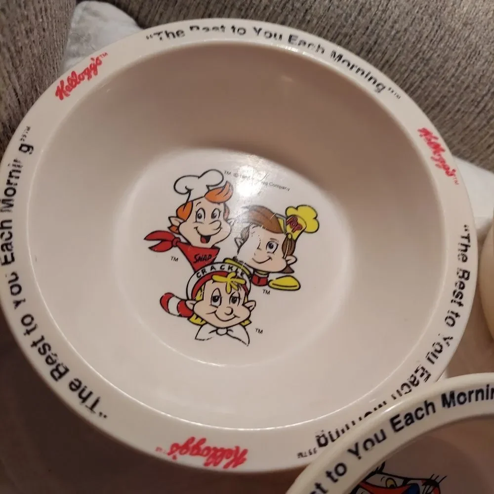 Vintage 1995 Kellogg's Cereal Bowls, Retro Plastic Bowls Corn Flakes Rice Krispy